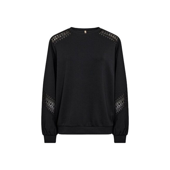 NWT SOYA CONCEPT BANU BLACK CROCHET CREWNECK SWEATER - Picture 4 of 5